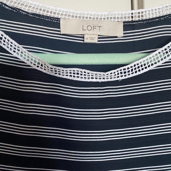 Pullover top.  Blue and white stripes with trim. Ann Taylor Loft. - Picture 2 of 2